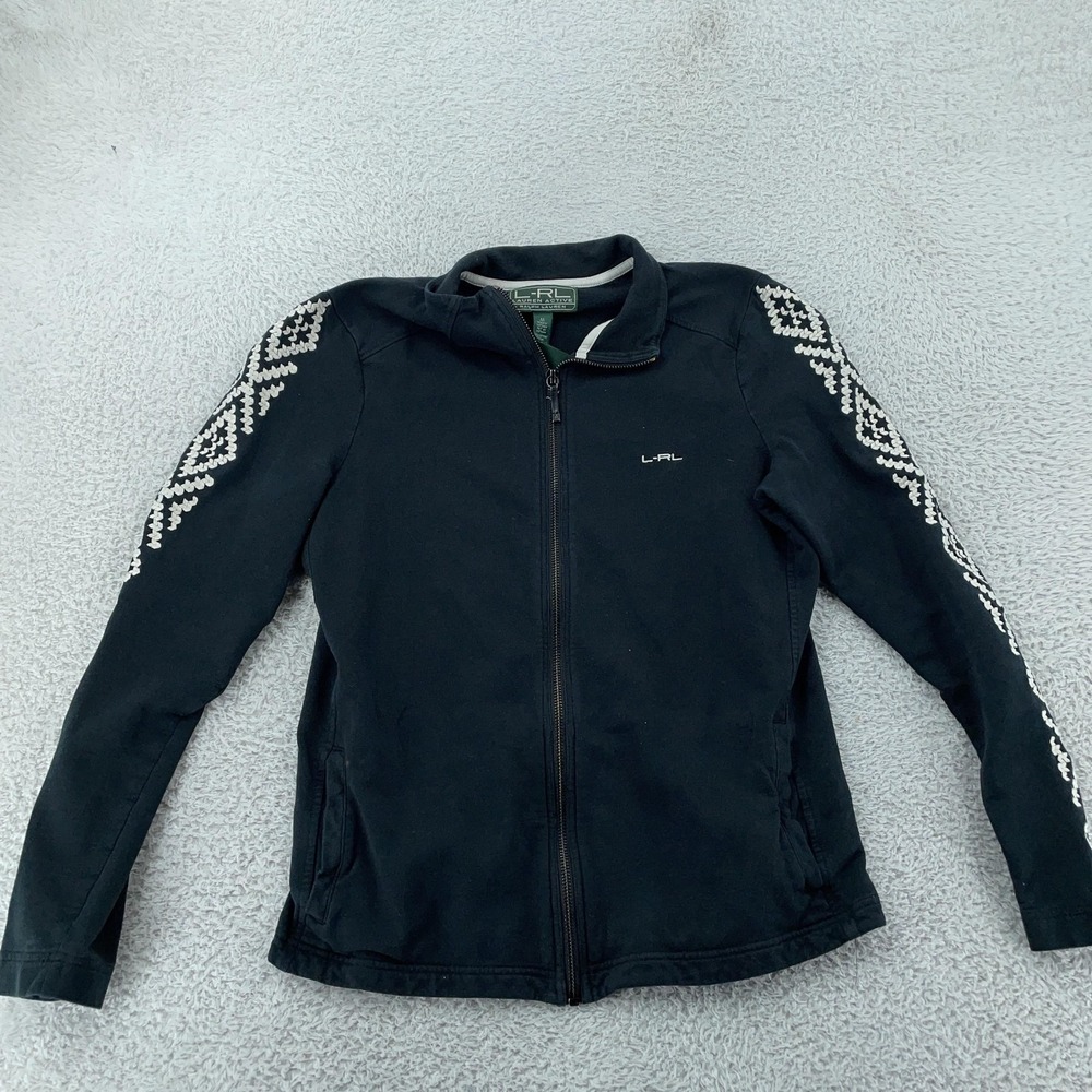 Ralph Lauren Lauren Active Jacket Women Medium Black Embroidered Detail Full Zip